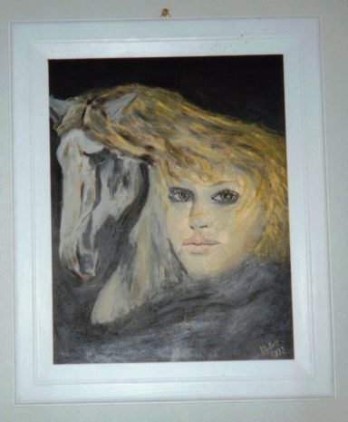 Mädchen am Pferd Öl auf Leinmalpappe