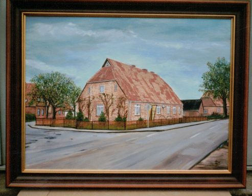 "Einfamilienhaus in Kuhstorf" Öl auf Leinwand