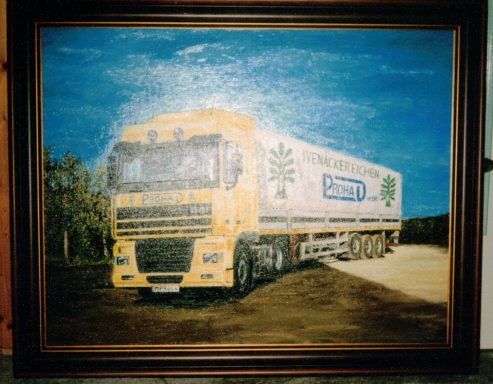 "LKW-DAF-Plane mit Werbung" Öl auf Leinwand