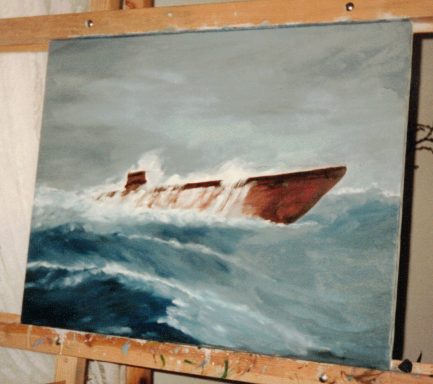 "See-Landschaft, U-Boot im Sturm im Atlantik" Öl auf Leinwand