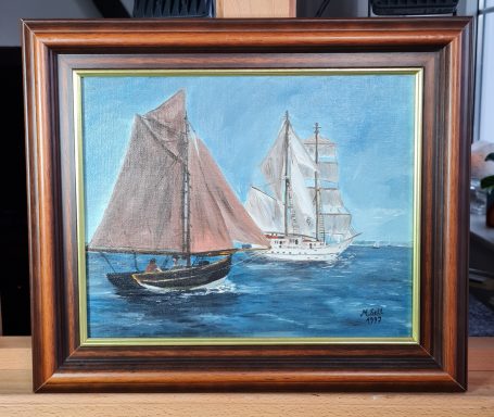 "Boote auf See" (Mecklenburgische Ostseeküste) Öl auf Leinwand